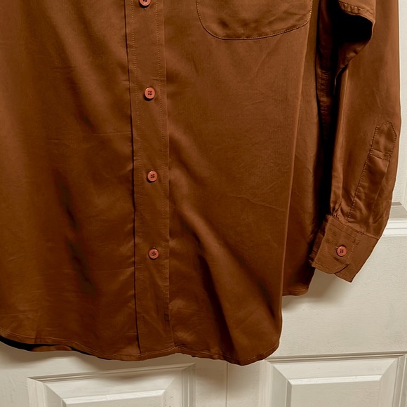 Ann Taylor Chocolate Brown Long Sleeve Vintage Silk Shirt Size L - Picture 3 of 6